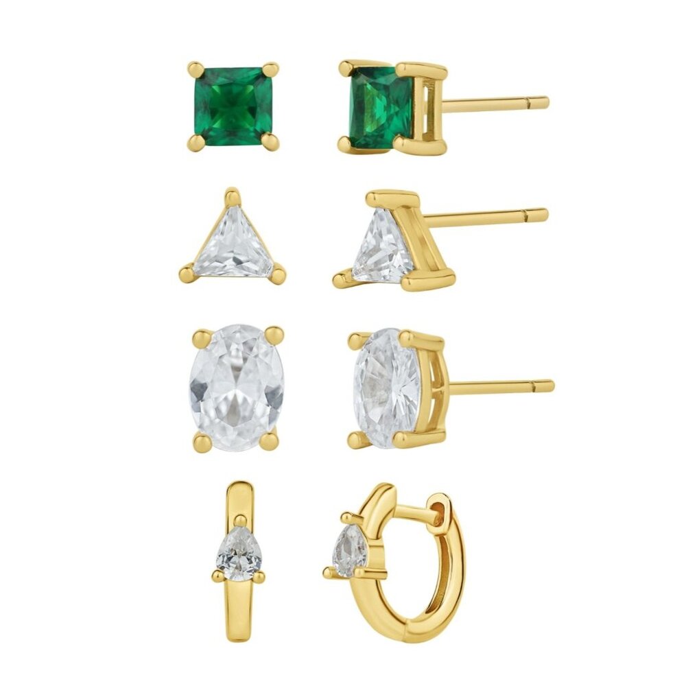And Now This‎ Cubic Zirconia 18K Gold Over Brass Gold Plated 4 Earring Set NWB